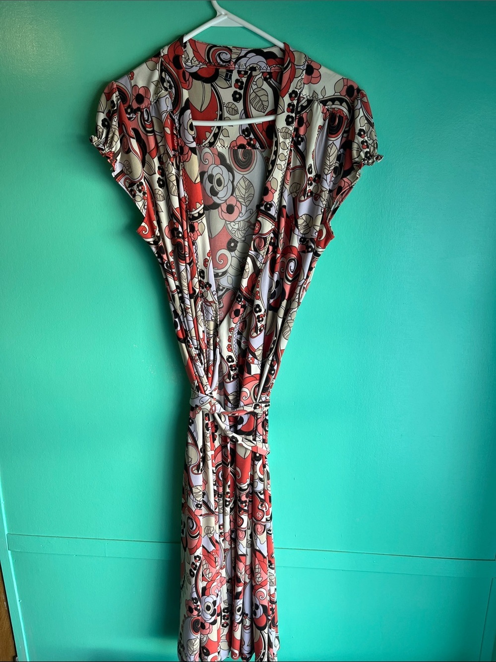 Tahari orange and cream abstract print Wrap Dress